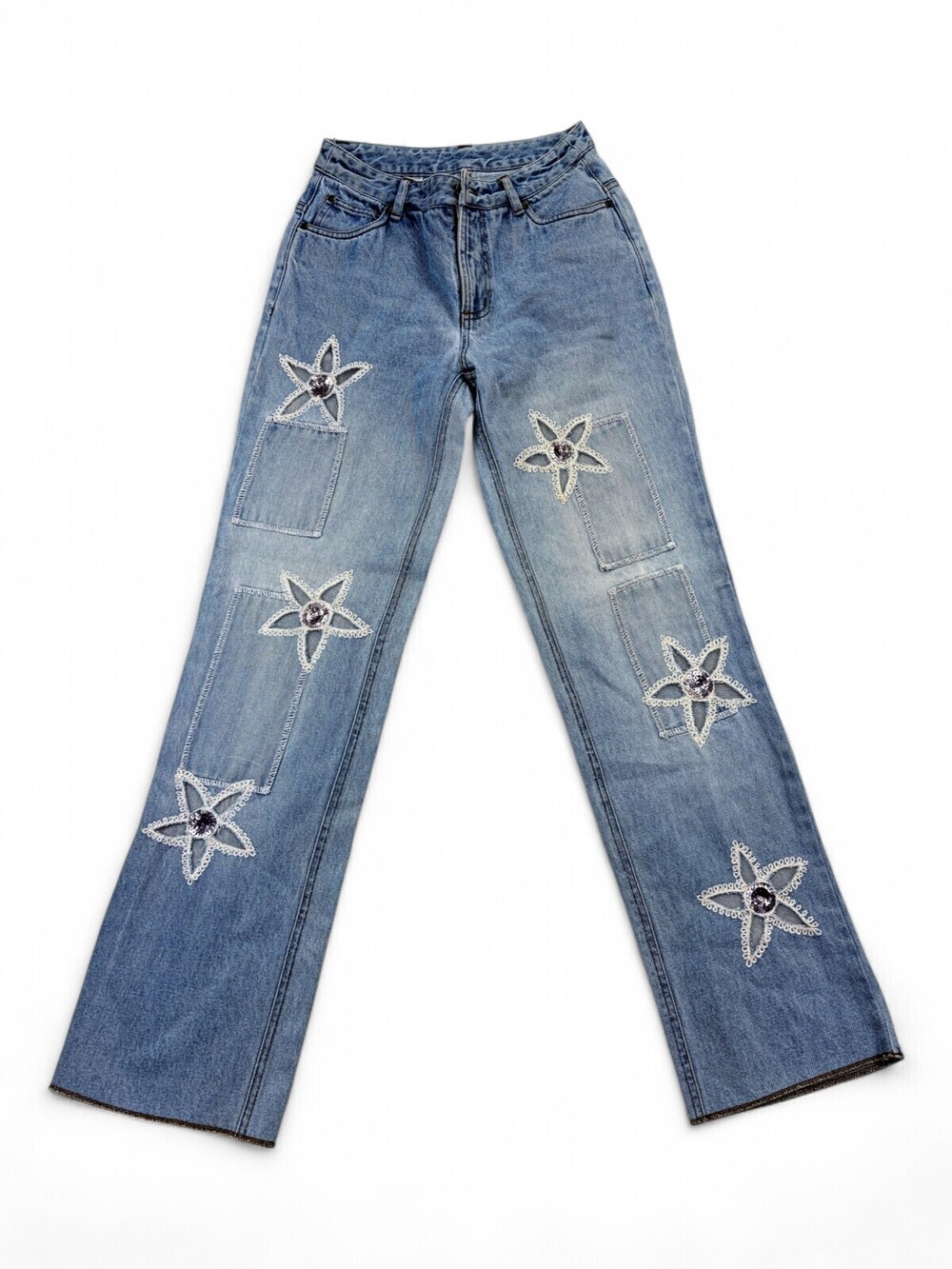 Jeanology Straight-Leg Jeans Sz 4 Light Wash Embellished Stars
